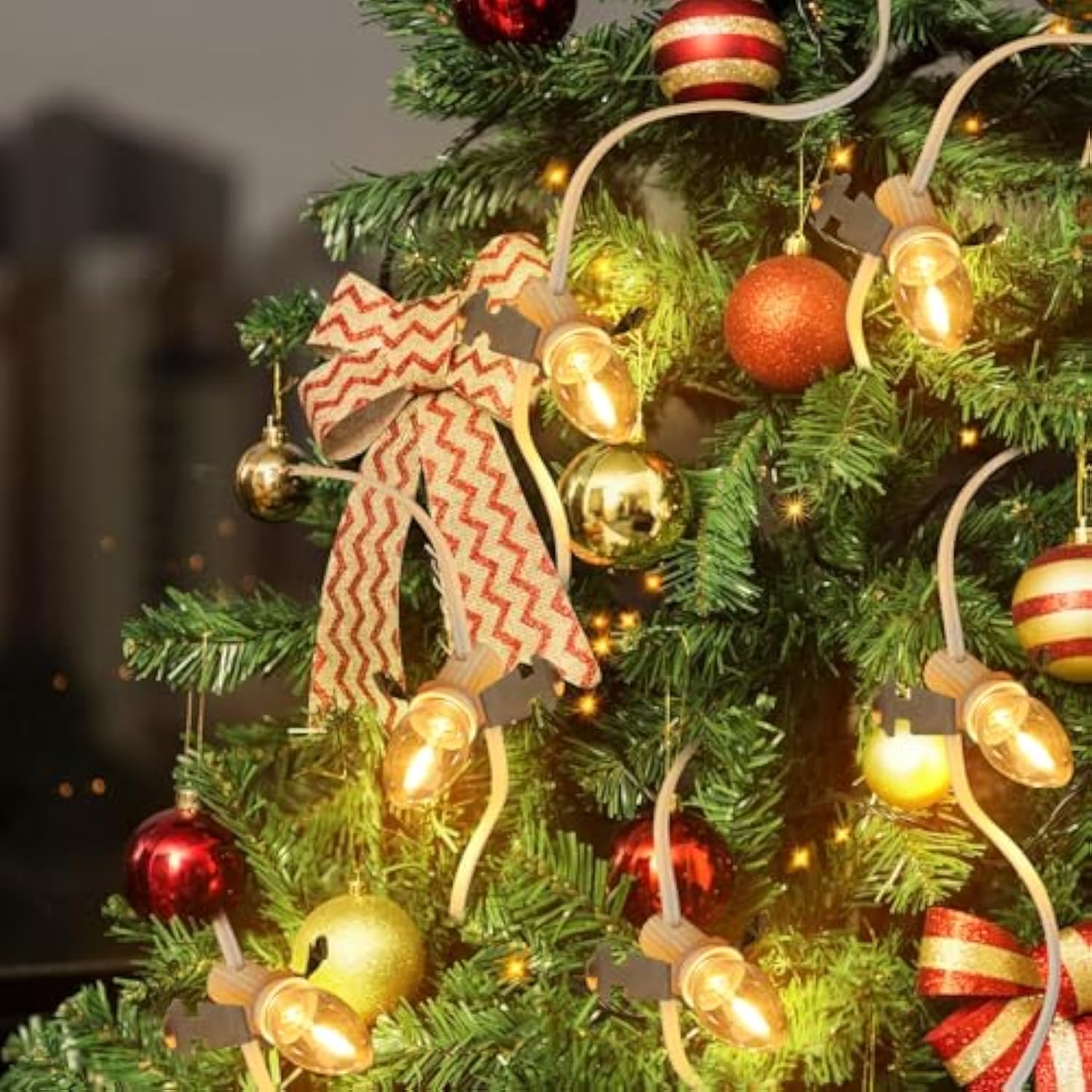 C7 Accessory Cord With 15 Led Light Bulbs And Outlet Christmas Village Light 17.7 Ft With Spare Fuse Warm White Lamp For