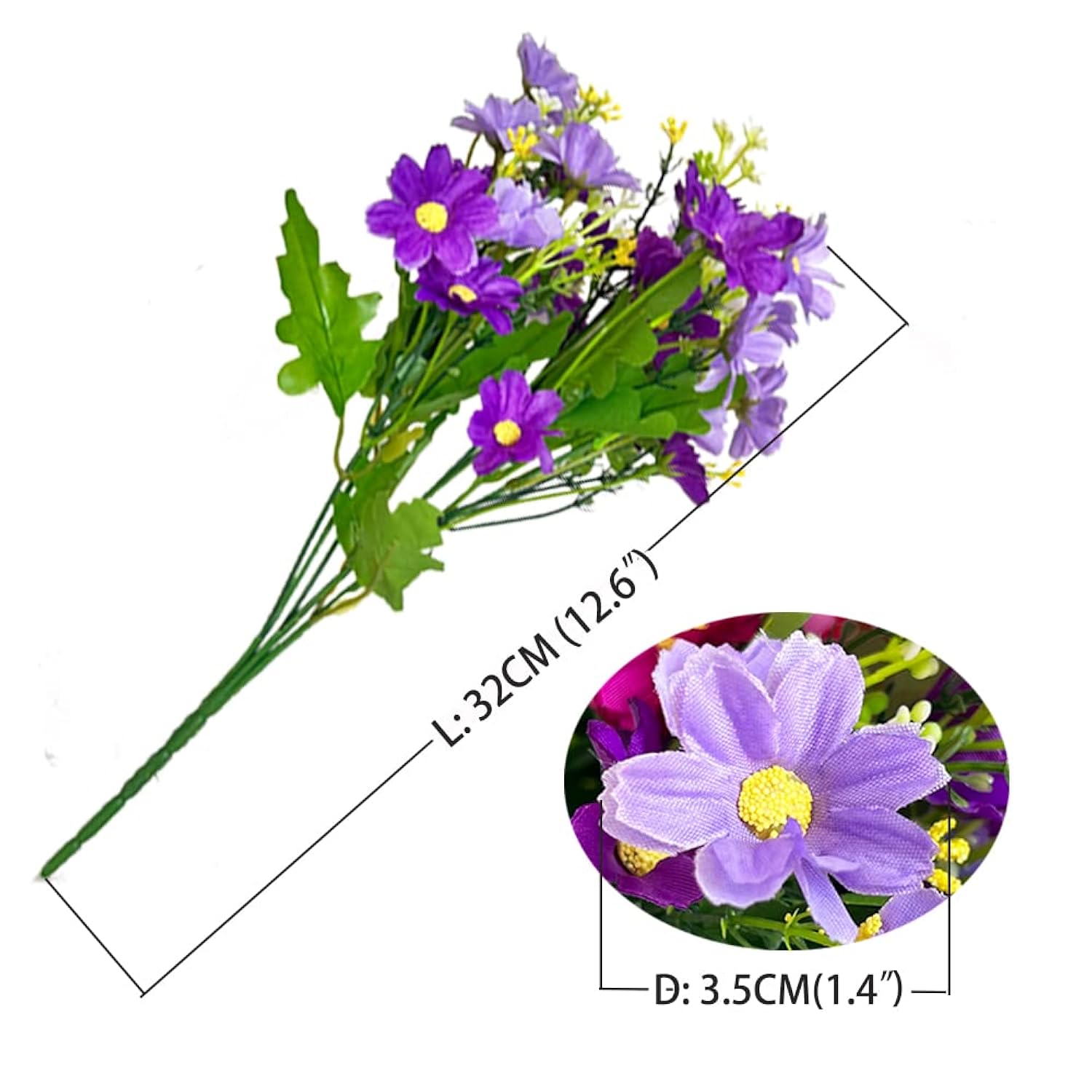 10 Bundles Artificial Daisy Uv Resistant Artificial Flower Faux Wildflowers Greenery Shrubs Plants Plastic Bushes Indoor Farmhouse Outdoor Garden Planter Decoration (10)
