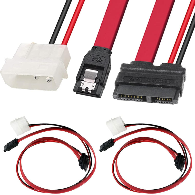 2 Pack Slimline Sata Female, 13 Pin 7 Pin Sata Data Cable + 6 Pin Slimline Pow