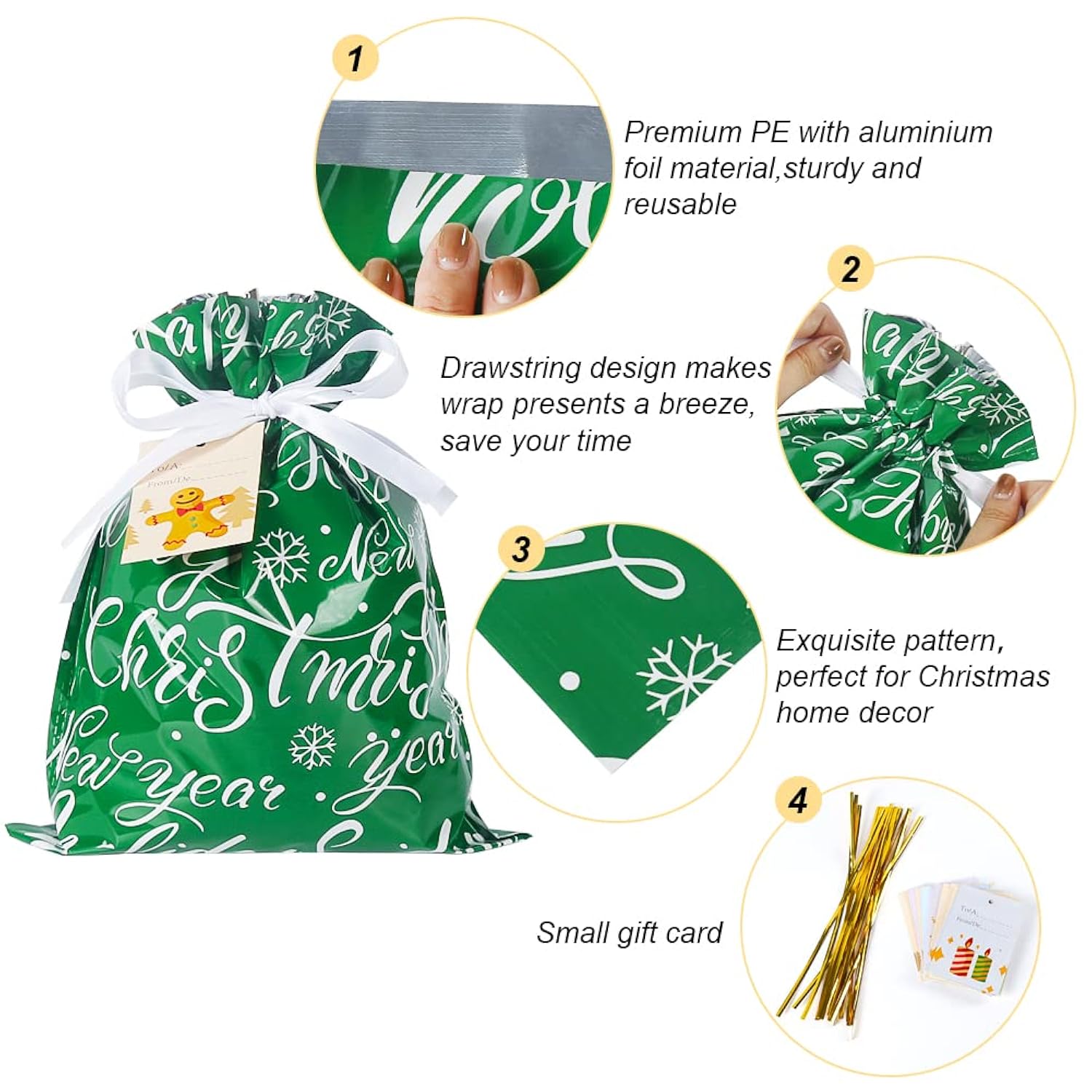 Christmas Drawstring Gift Bags Assorted Sizes,30Pcs Wrapping Bags Christmas Gift Sacks Xmas Goodie Bags For Birthday Holiday Party Favor