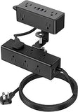 Dual Layer Desk Clamp Power Strip 13 Outlets 20W USB C 5FT Cord 1200J Black