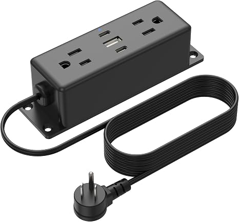 Wall Mount Power Strip 20W USB C 4FT Flat Plug Extension Cord Under Desk Charging Station