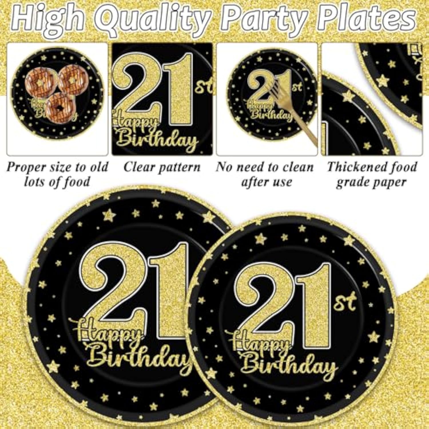 200 Pcs 21St Birthday Party Supplies Black Gold Paper Plates Cheers To 21 Years Paper Plates And Napkins Forks Disposable Black Gold Birthday Tableware Set For Kids 50 Guests Decorations Supplies