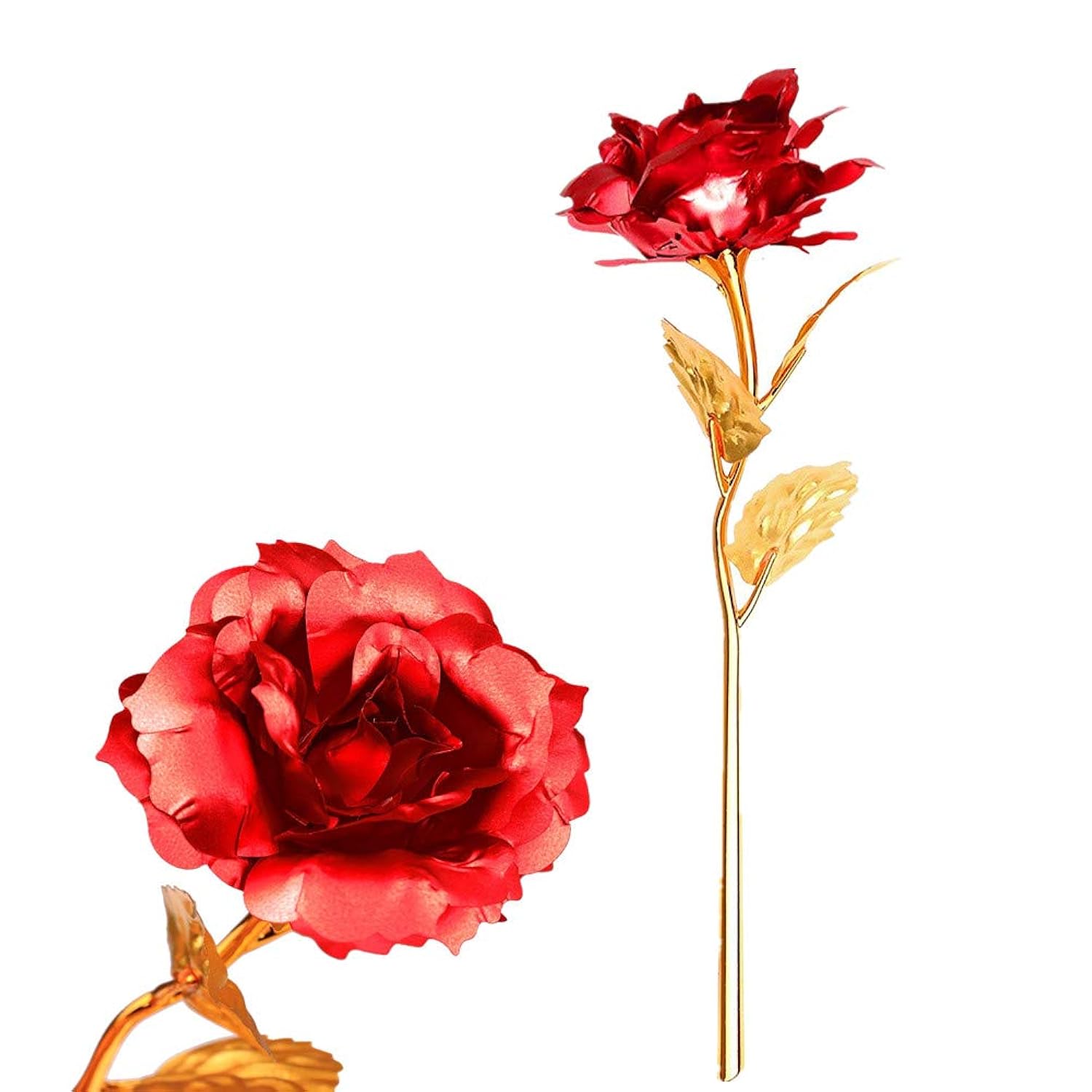 Creative Artificial 24K Gold Rose Flower Plastic Long Stem Real Rose Dipped In Gold With Gift Box For Mother'S Day, Valentine'S Day, Birthday, Anniversary, Thanksgiving Day (Red+Gold)