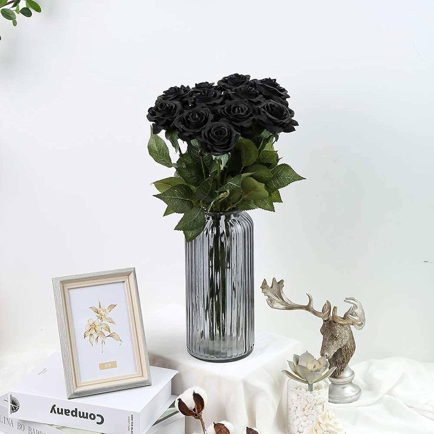12 Pcs Artificial Roses Flowers Party Decorations Fake Roses Silk Flowers Faux Roses Flowers Petal Floral For Home Wedding Party Shop Garden Bridal Decorations Diy(Black)