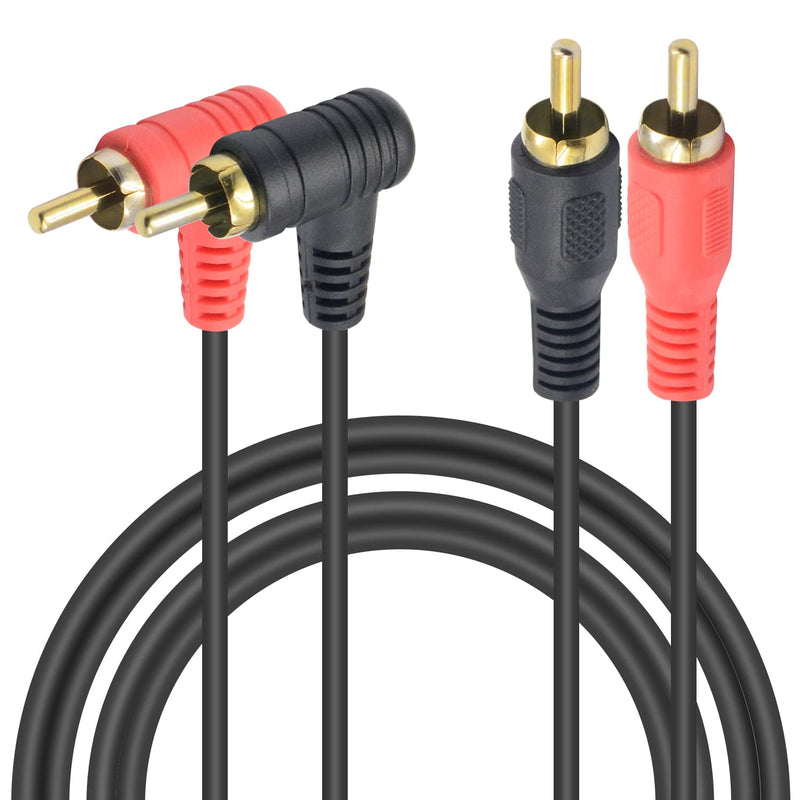 Right Angle Rca Cable 3Ft/1M, 90 Degree Right Angled 2 Rca Male To 2 Rca Male