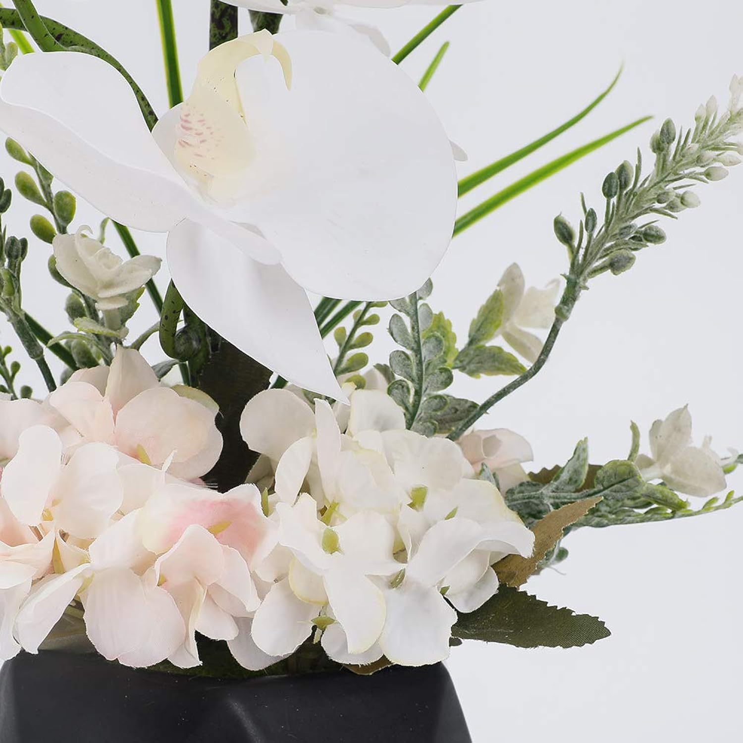 Artificial Potted Orchid Flower For Table Centerpieces,Real Touch White Fake Orchid Flowers In Vase For Home Decoration (Style 2,Black Vase)