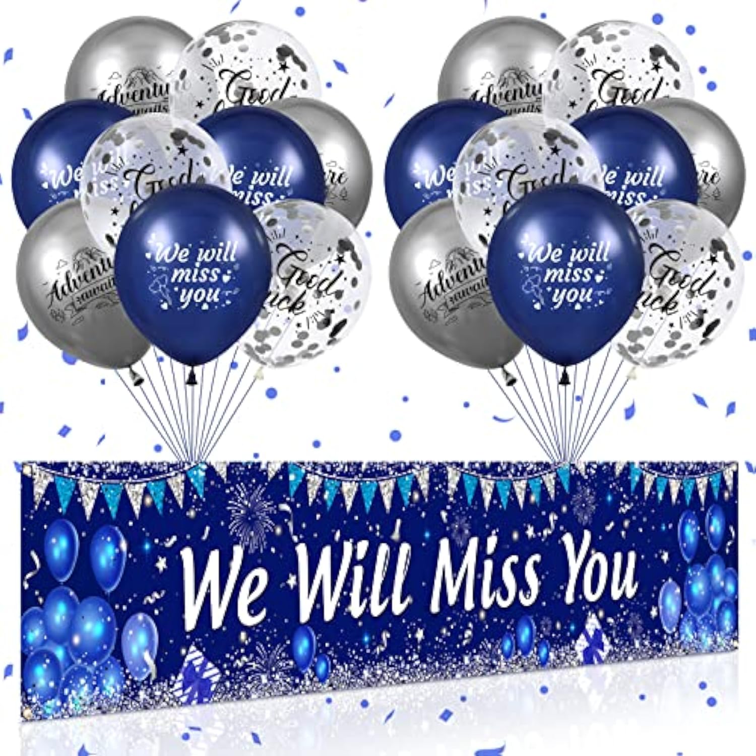Blue We Will Miss You Party Decorations Navy Blue Silver We Will Miss You Banner And 18Pcs Good Luck Going Away Balloons For Farewell Retirement Graduation Coworker Leaving Goodbye Party