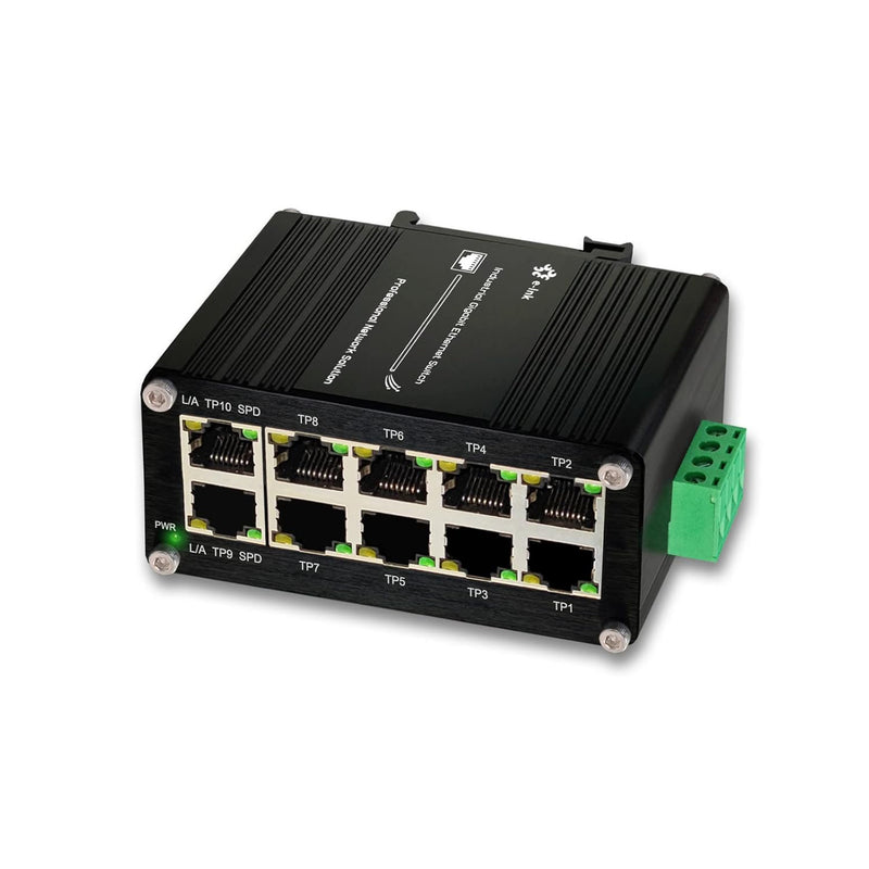 Industrial 10 Port Gigabit Ethernet Switch, Rj45 10/100/1000Mbps Mini Din Rail