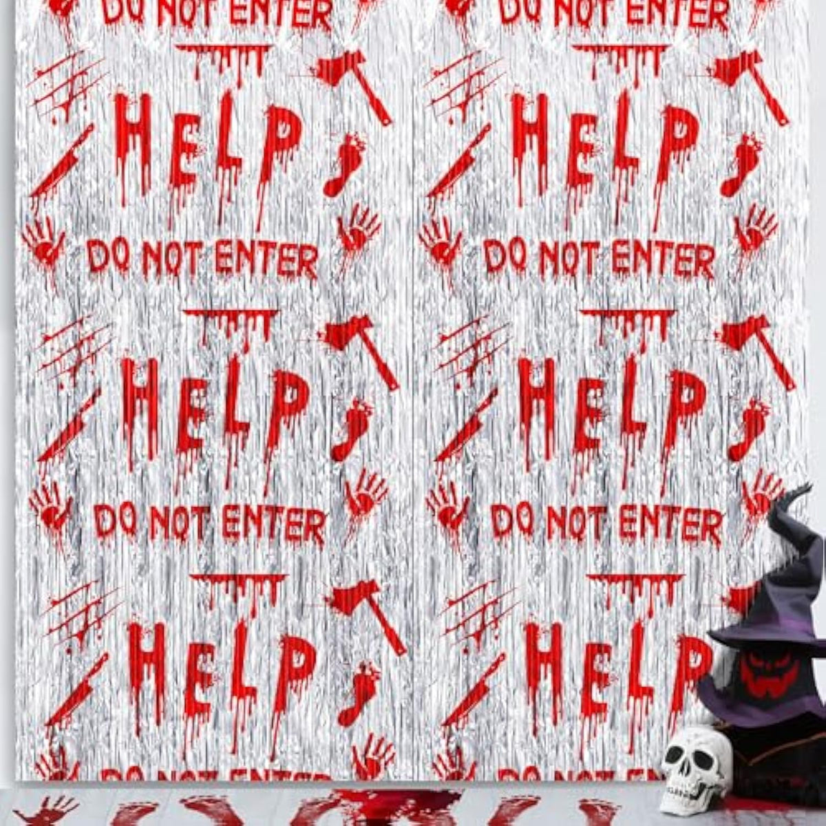 2 Pack Bloody Halloween Foil Fringe Curtains 6.6x3.3ft Scary Party Backdrop Decor