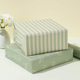 Reversible Gift Wrapping Paper Roll - Light Green Background With Beige Leaves - Green Stripe Design - For Birthdays,Weddings,Baby Showers,Mother'S Day,Christmas - 17.5" X 33' (48 Sq. Ft.)