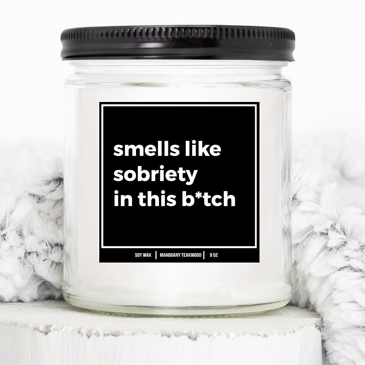 You Nique Designs Smells Like Sobriety Candle - Cool 1 Year Sober Present For Men, Women, One Year Sober Surprise For Men, Women, Sobriety Anniversary Candles, 1 Year Sobriety (Mahogany Teakwood)
