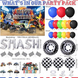 145Pcs Monster Truck Birthday Decorations Machines Jam Party Decoration With Truck Theme Balloon Garland Arch Kit Wheel Foil Balloon Backdrop Cake Topper Baby Shower Truck Birthday Supplies For Boys