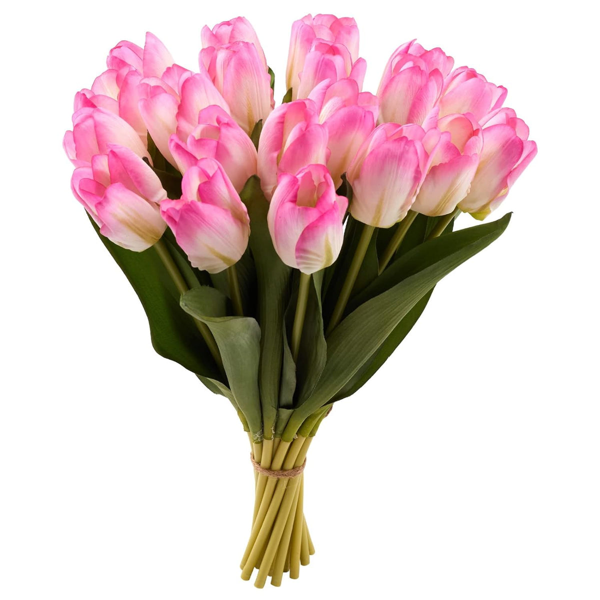 20Pcs Artificial Tulips Real Touch Faux Flower Moisturizing Tulips For Photography Ornaments Home Garden Wedding Party Decor Fake Flowers (Pink Green)
