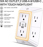 Wall Outlet Extender with Night Light 5 Outlets 4 USB Ports 1680J Surge Protector Multi Plug Adapter