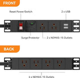 10 inch Rack PDU 1U Surge Protected Power Distribution Unit with 6 Outlets and 14AWG Cord
