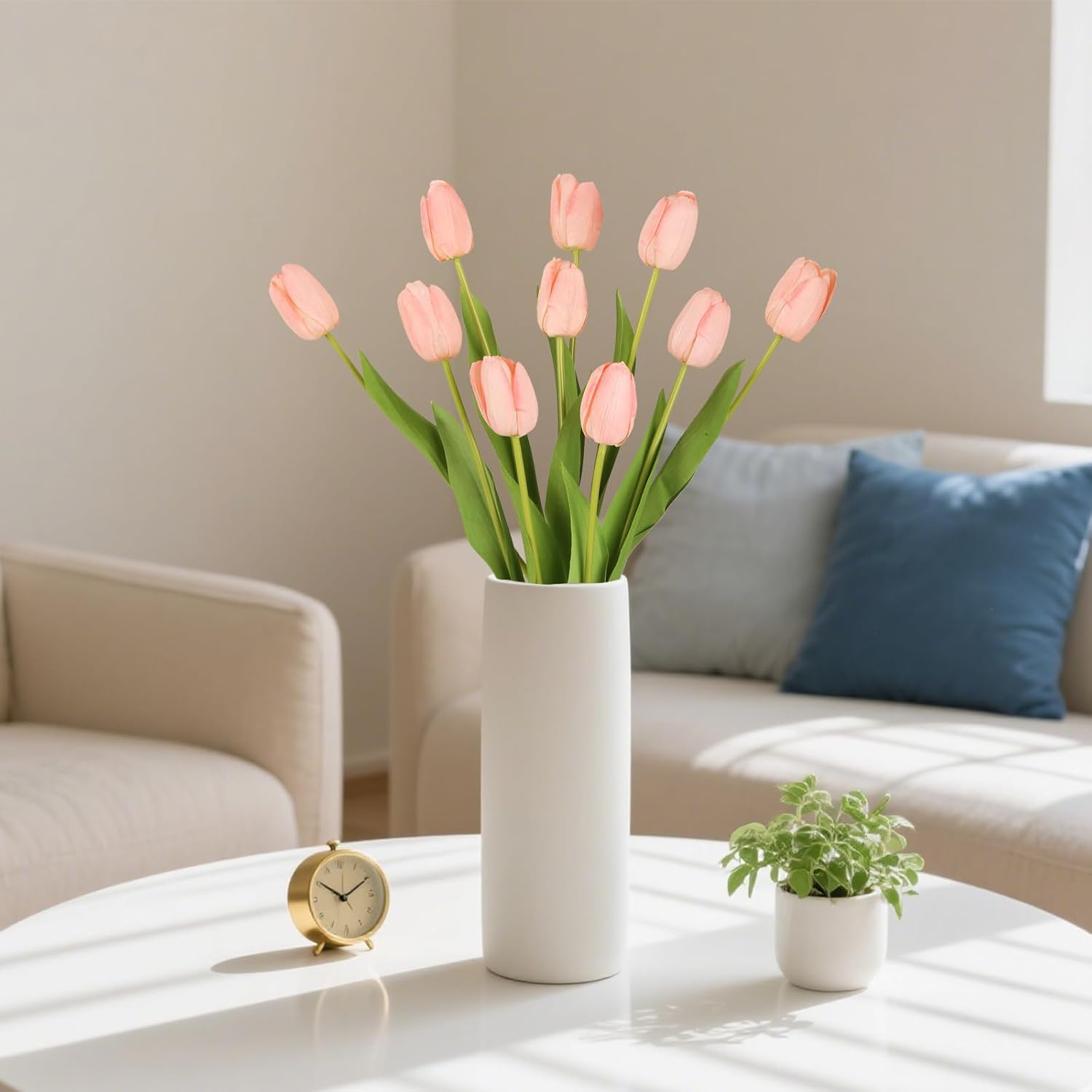 Pink Tulips Artificial Flowers,10Pcs Real Touch Faux Flowers 18.9" Real Looking Long Stem Fake Tulips For Wedding Party Spring Easter Home Decoration (Pink)