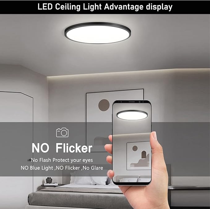 8 Pack 12 Inch Black LED Ceiling Lights 3200LM 6000K Slim Flush Mount Fixtures