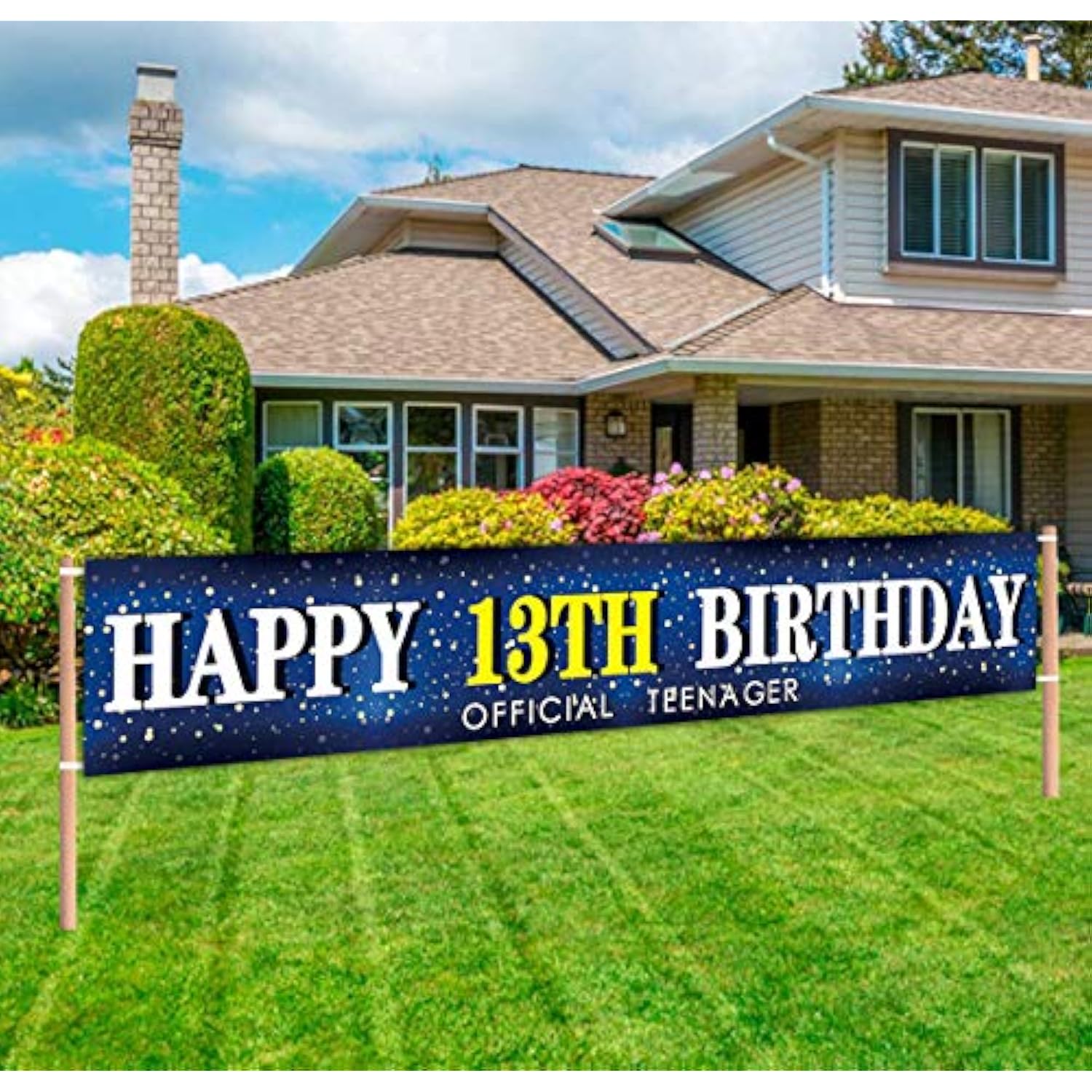 Large Blue Happy 13th Birthday Banner, Teenager Yard Sign and Photo Backdrop