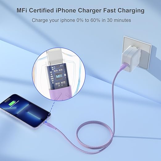 3 Pack 6FT MFi Certified Lightning Cable Nylon Braided iPhone Fast Charging Cord