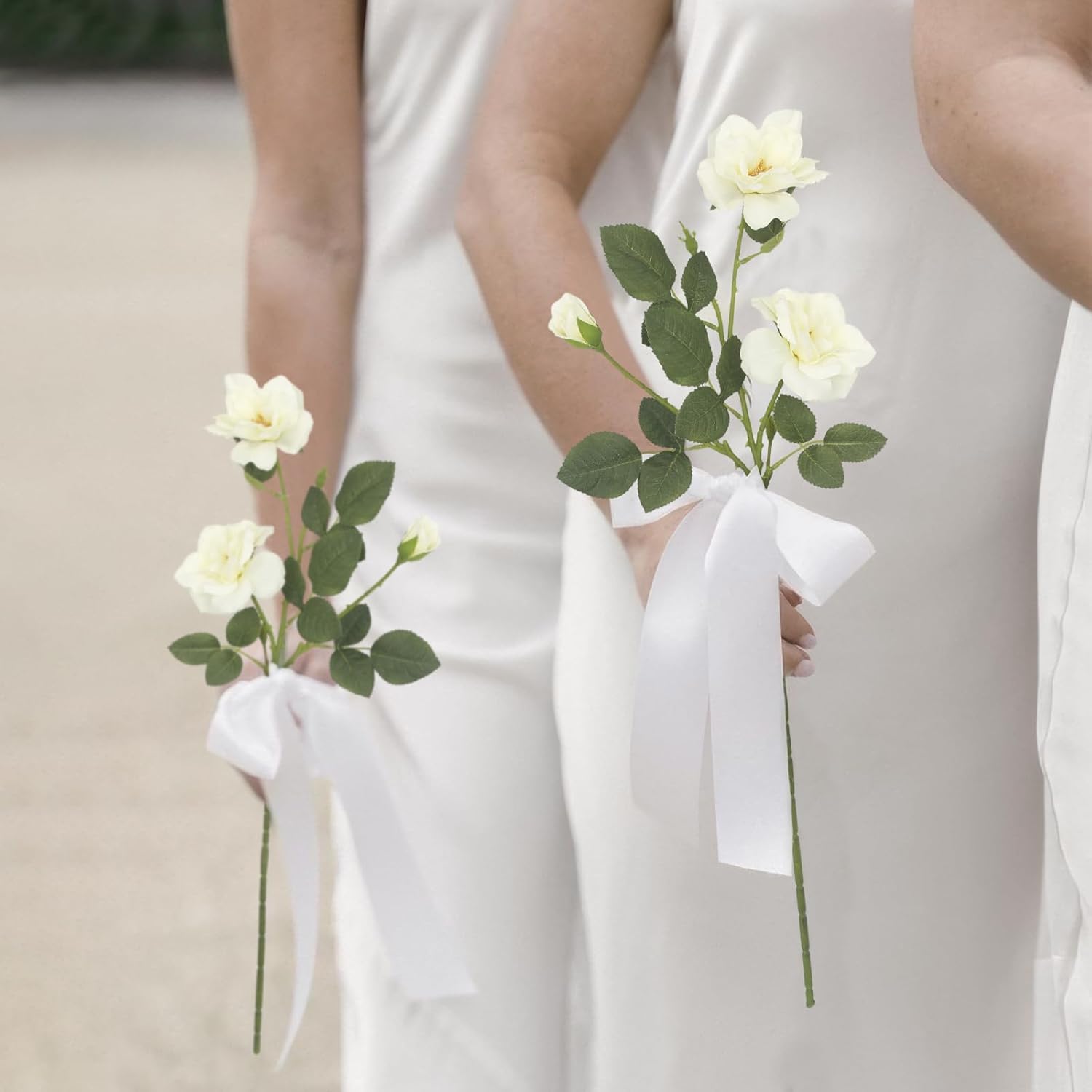 2 Pcs White Roses Artificial Flowers Bulk Fake Rose Flowers Realistic With Long Stems Silk Flower Arrangement Faux Roses Bouquet For Home Wedding Table Centerpieces Vase Fillers Party Decor