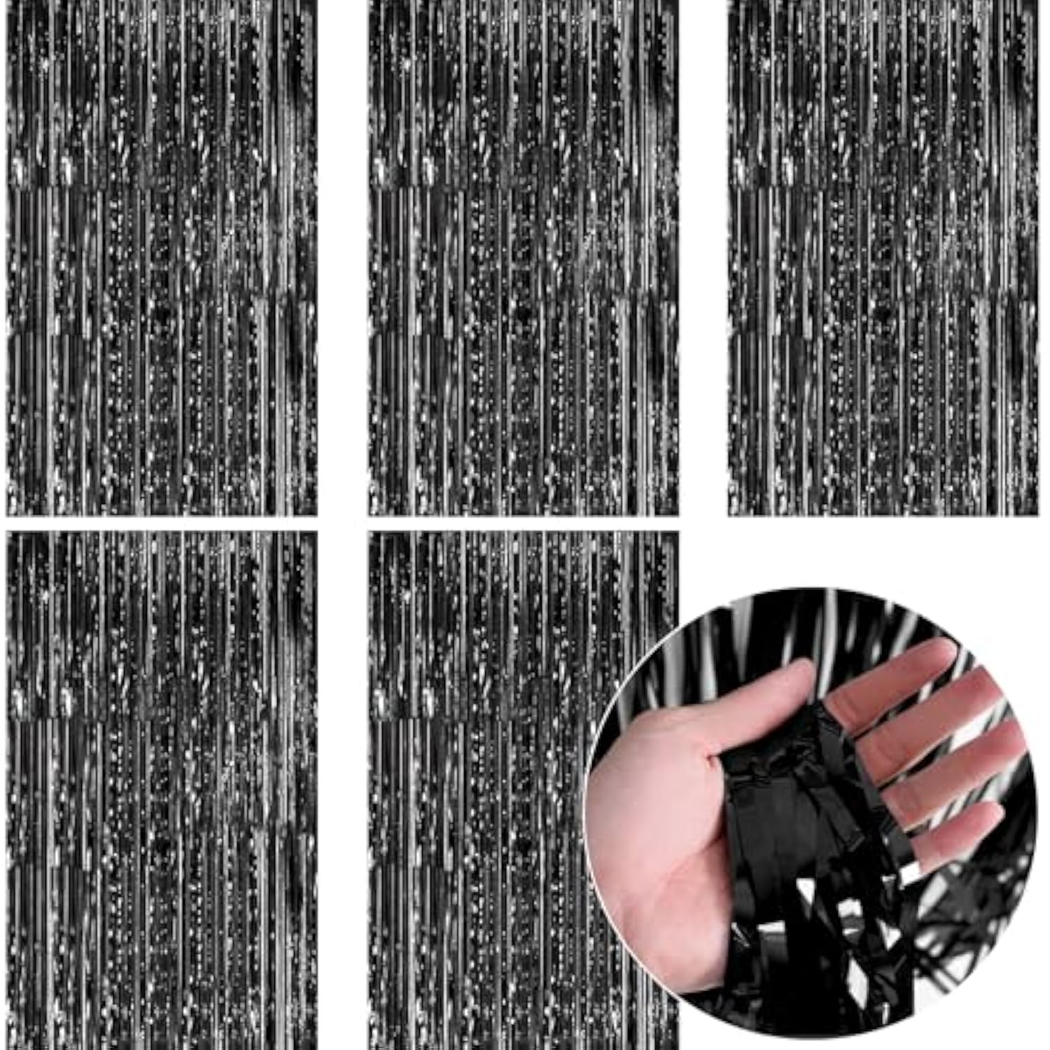 5-Pack Black Foil Fringe Curtain Streamers for Halloween Party Decor
