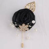 Female Men'S Artificial Boutonniere 5Pcs Gold Leaf Faux Silk Imitation Rose Corsage For Décor/Weddings/Balls/Ceremonies/Anniversaries,Etc. (Black)