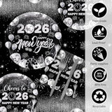 194pcs Black Silver New Year 2026 Party Tableware for 24 Guests