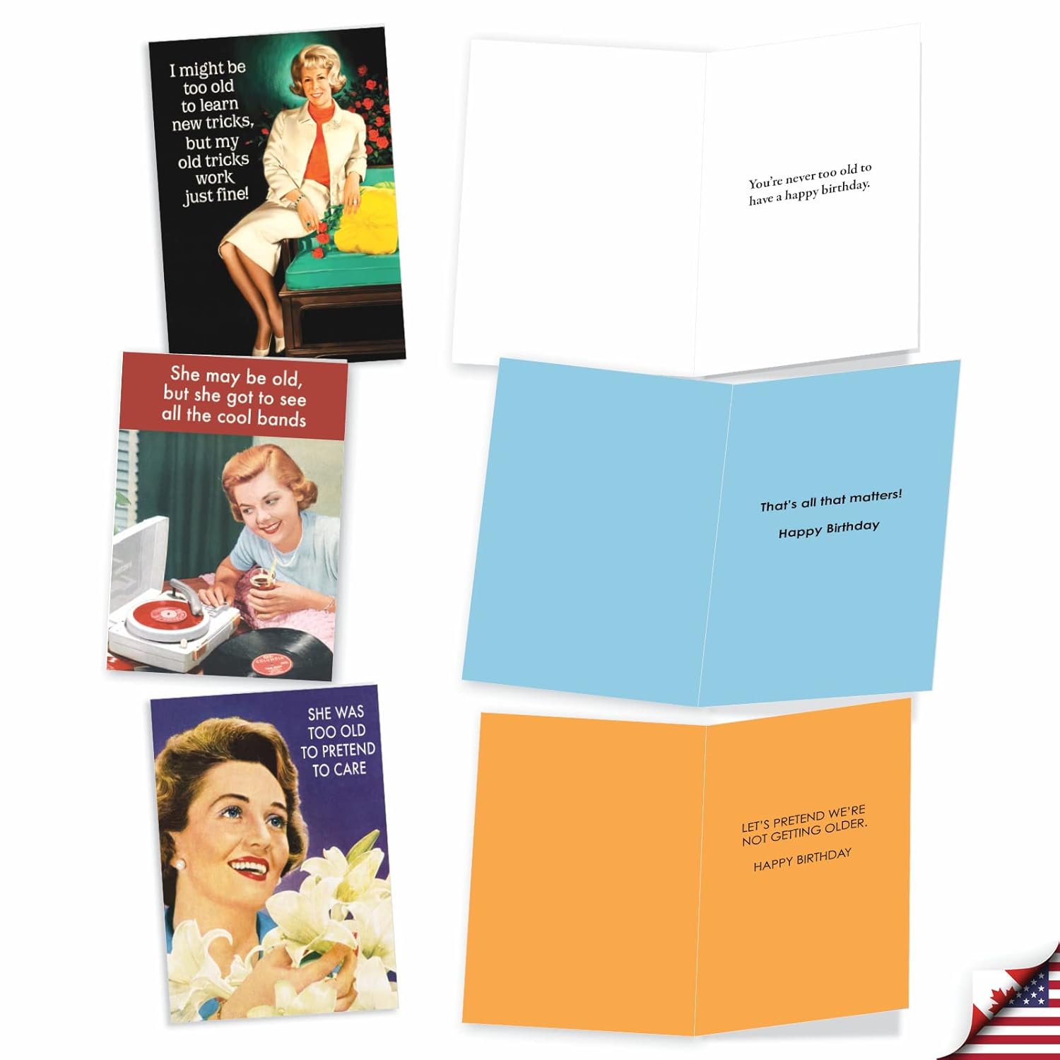 - 10 Funny Birthday Cards Assortment - Adult Retro Notecard Set, Bulk Boxed Humor - Old Enough To Know Better A1236