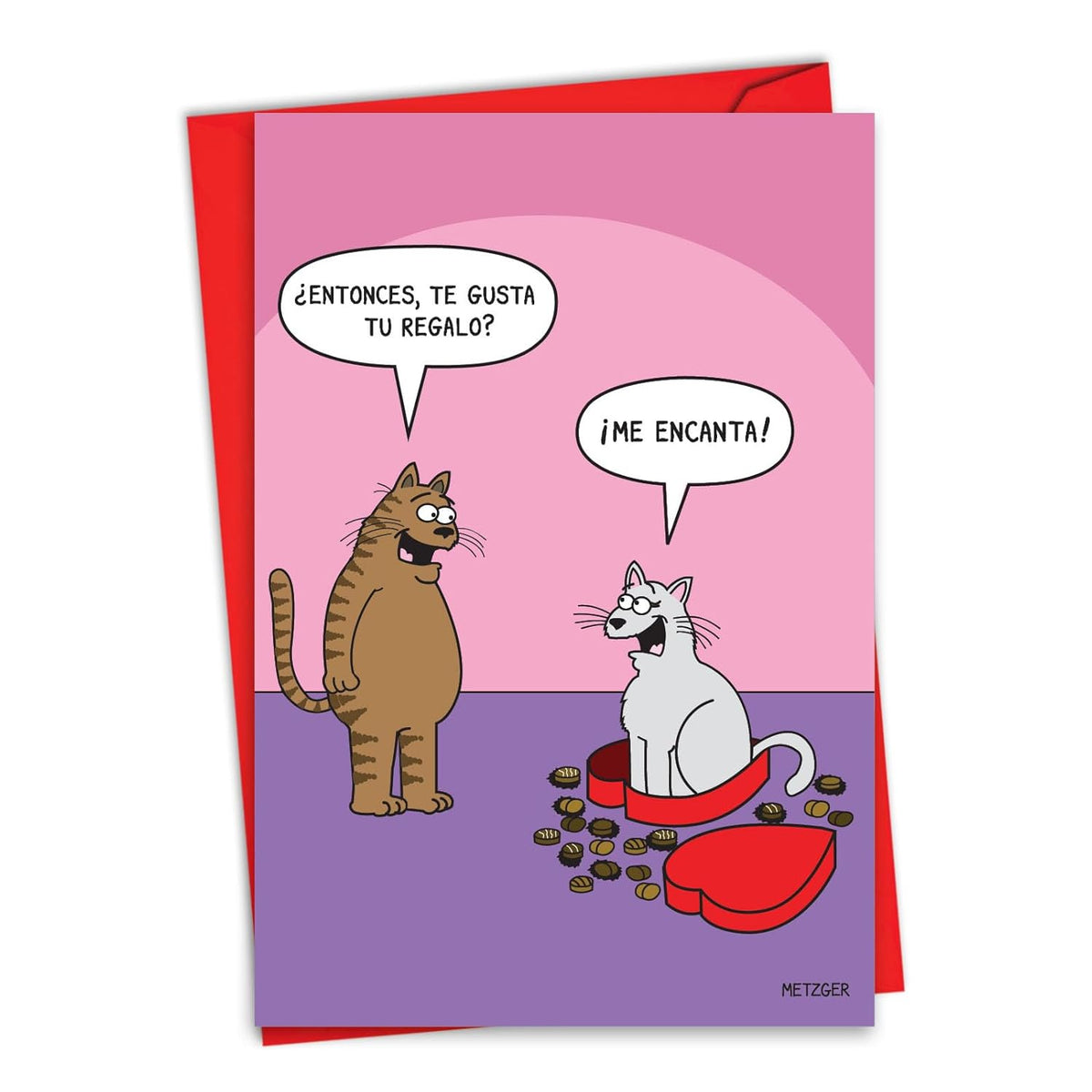 Hysterical Spanish Valentine'S Day Greeting Card With 5 X 7 Inch Envelope (1 Card) Cat In Candy - Spanish C3171Vdg-Sl