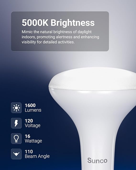12 Pack BR30 LED Light Bulbs 16W 100W Equivalent 5000K Daylight 1600 Lumens Dimmable E26
