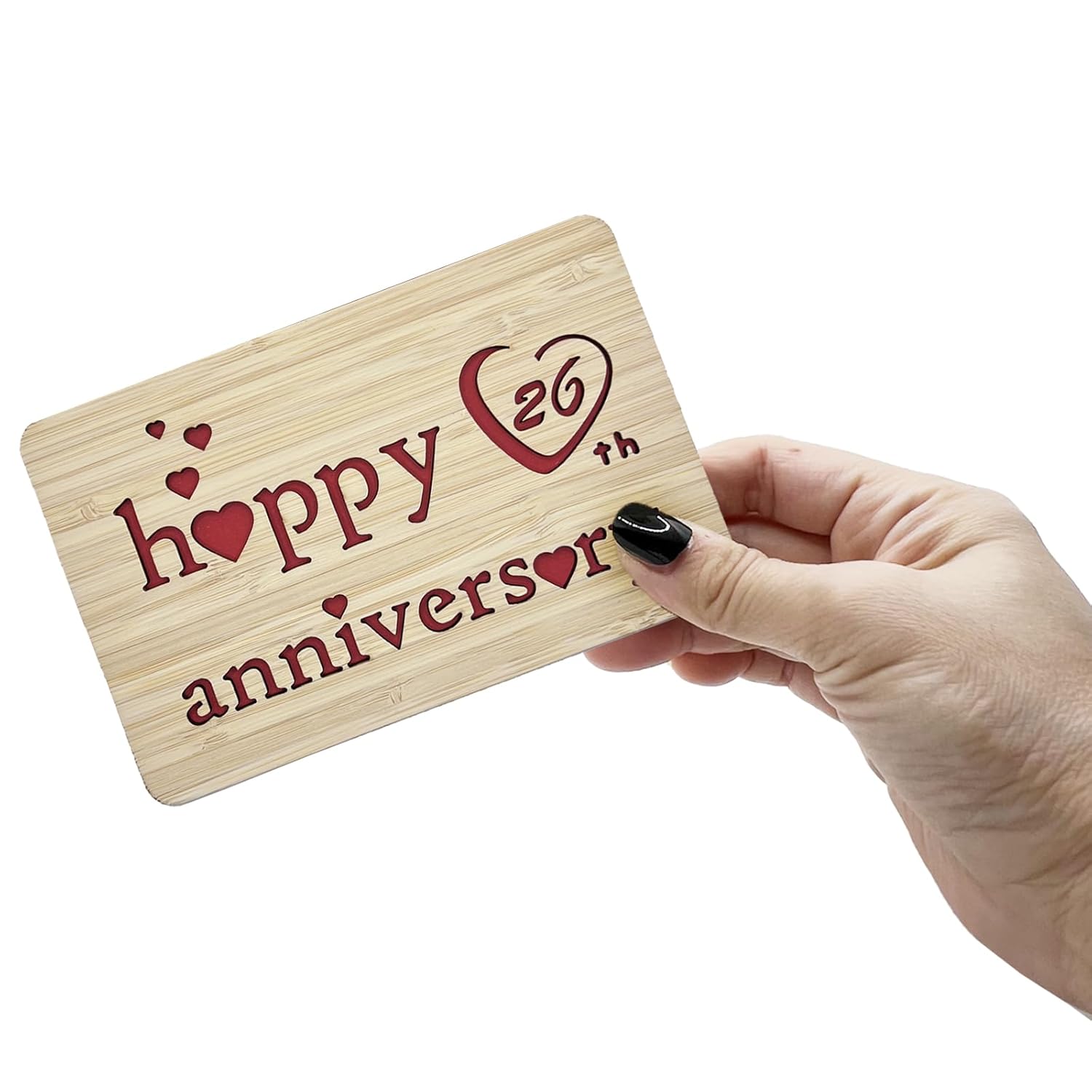 Wooden 26Th Anniversary Card,Handmade 26 Years Wedding Anniversary Greeting Cards,26Th Anniversary Card For Her,Him,Husband,Wife