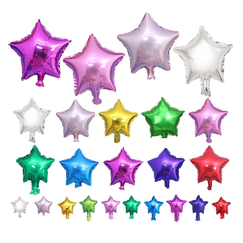 50Pcs Colorful Star Foil Balloons, 18Inch Star 10Inch Star 5Inch Star