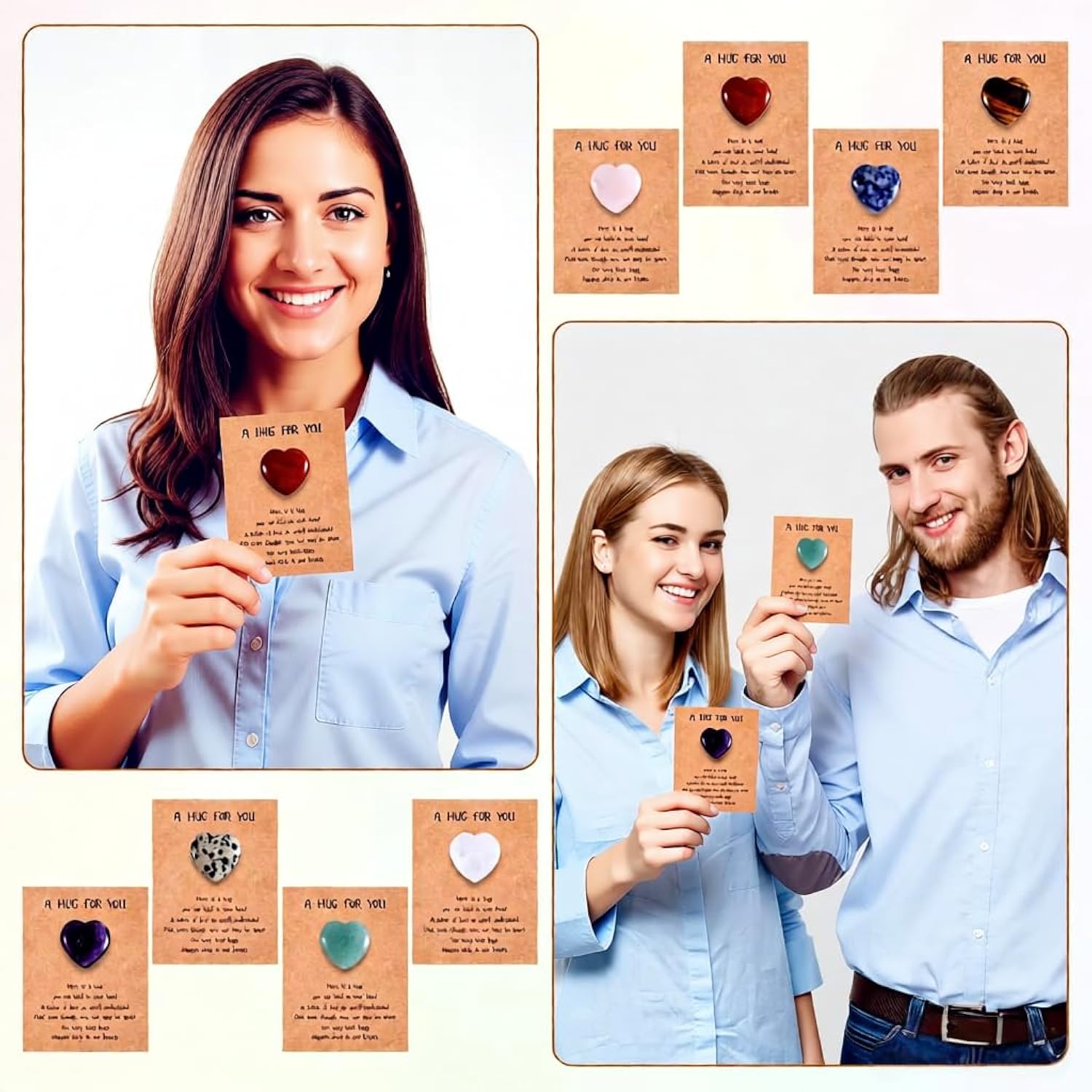 Valentine'S Day Gift, 24 Sets Pocket Hug?Heart-Shaped Natural Crystal Stone Card, Party Gift Exchange