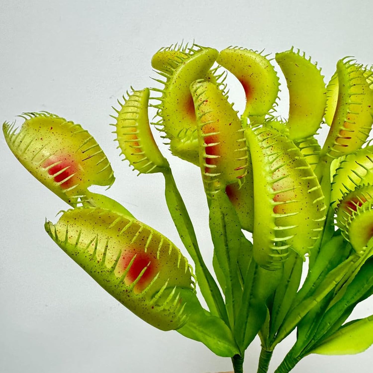 3 Stems 13" Green Artificial Venus Flytrap Plant Fake With 8 Flower Heads For Vase Bouquet And Home Outdoor Garden Wedding Festival Decoration,Halloween Decorations And Botanical Houseplant Displays