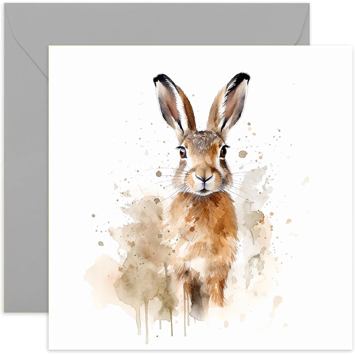 Old English Co. Watercolour Hare Greeting Card For Birthday - Cute Birthday Card For Mum, Nan, Her - Wildlife Art Card For Thinking Of You, Thank You, Just Because | Blank Inside Envelope