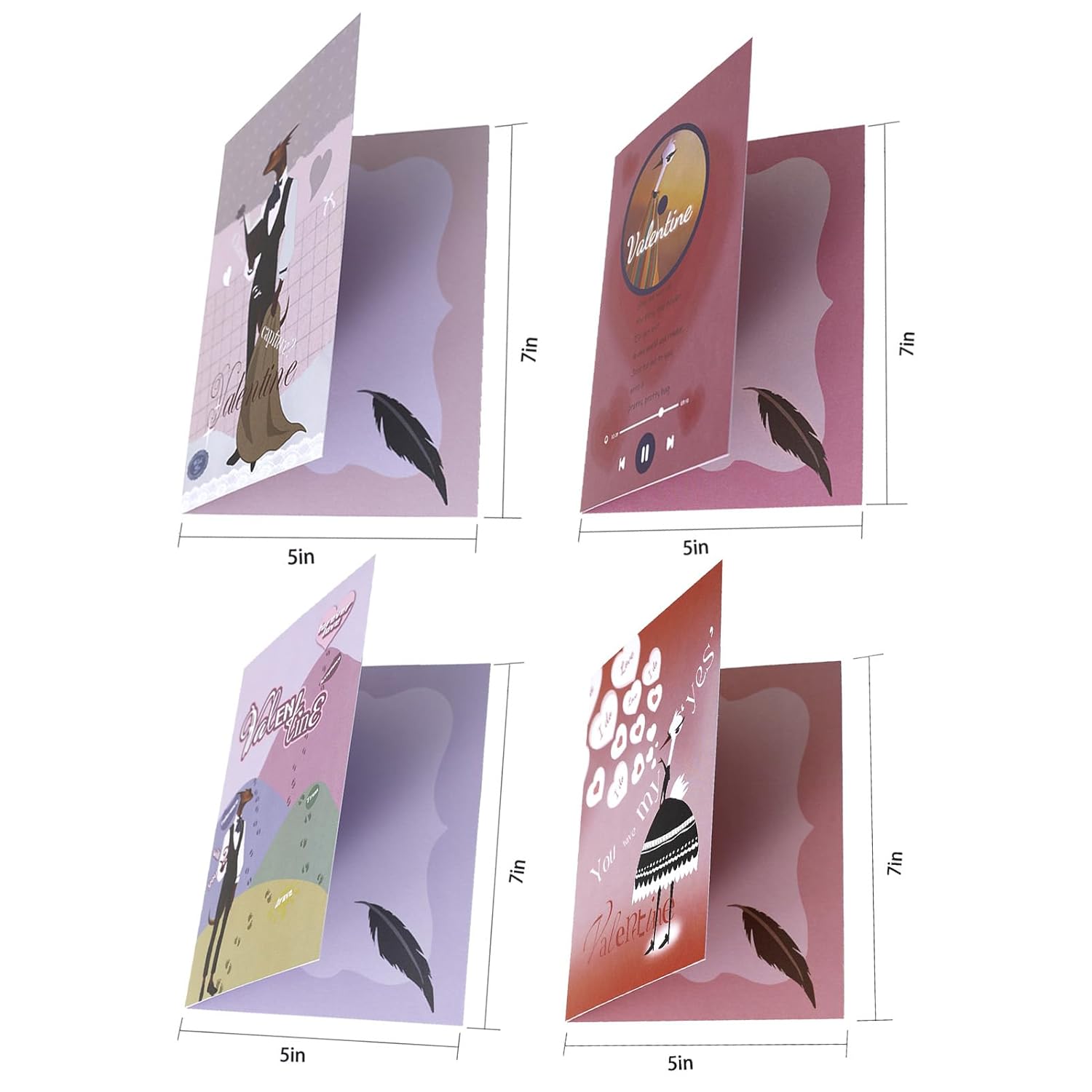 Valentines Day Card With Envelope,4 Funny Designs With Love, Perfect For Lover, Wife & Husband & Boyfriend & Girlfriend