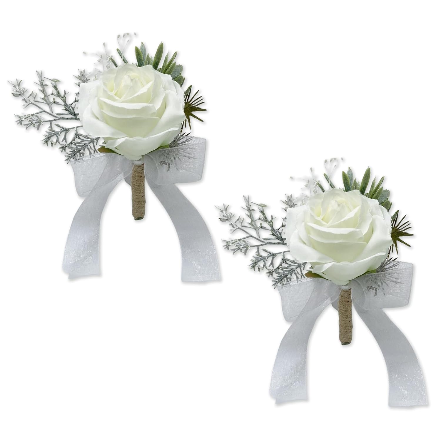 Set Of 2 Ivory Rose Boutonnieres For Men Groom Ceremony Corsage With Pin Artificial Flowers