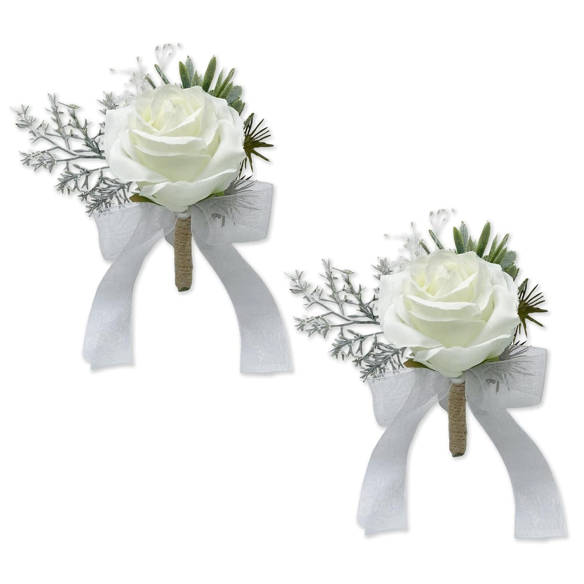 Set Of 2 Ivory Rose Boutonnieres For Men Groom Ceremony Corsage With Pin Artificial Flowers