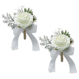 Set Of 2 Ivory Rose Boutonnieres For Men Groom Ceremony Corsage With Pin Artificial Flowers