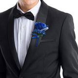 Boutonniere For Wedding Groom 2Pcs Royal Blue Rose Groomsmen Best Man Father Suit Lapel Flower Button Hole Artificial Flower With Gold Ornament For Prom Homecoming, Tea Party, Formal Dinner