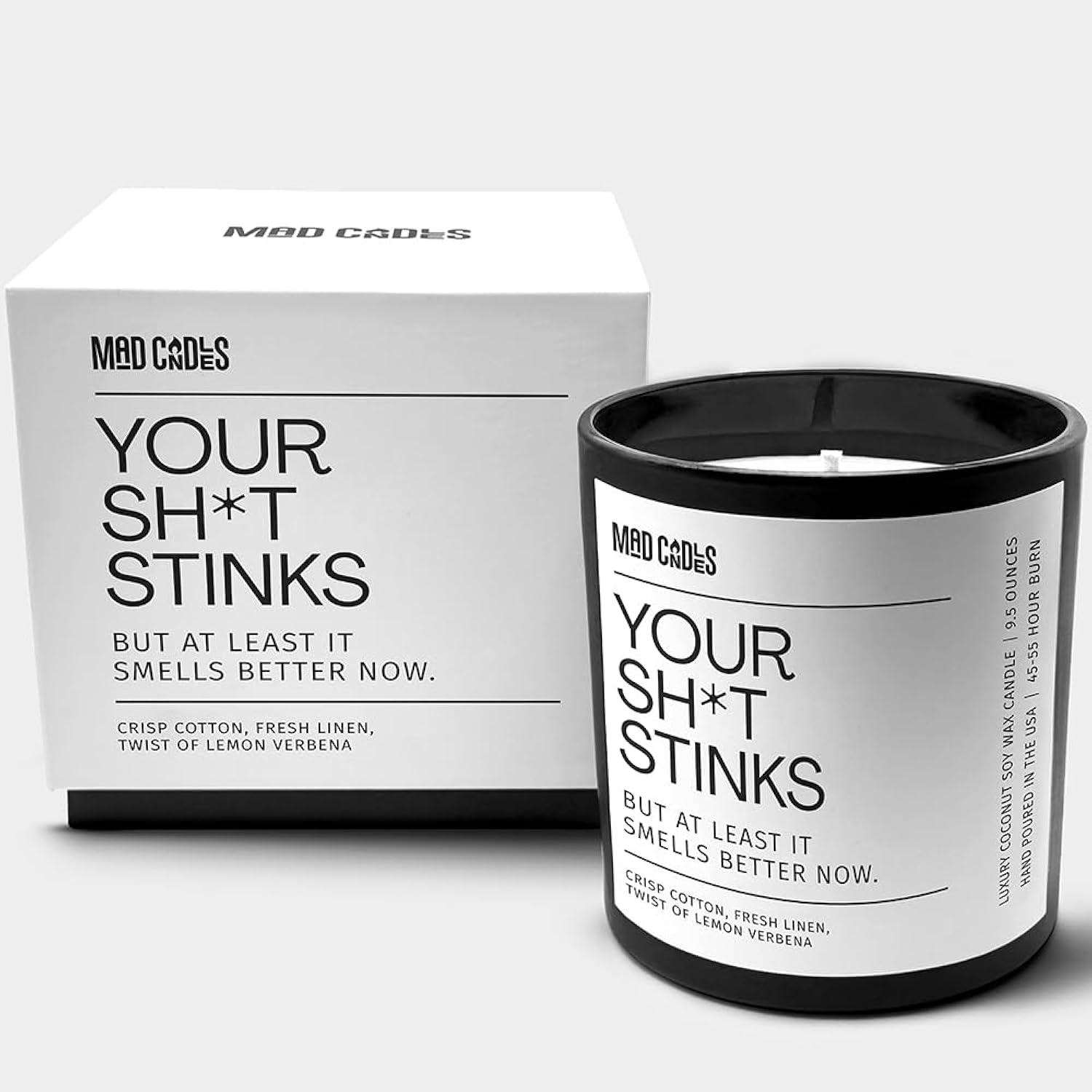 – Your Sh*T Stinks | Luxury Scented Candle For Bathroom & Bedroom Decor | 9.5Oz Coconut Soy Wax | Non Toxic | Long Burn Time | Hand Poured Candle Jar For Home Fragrance