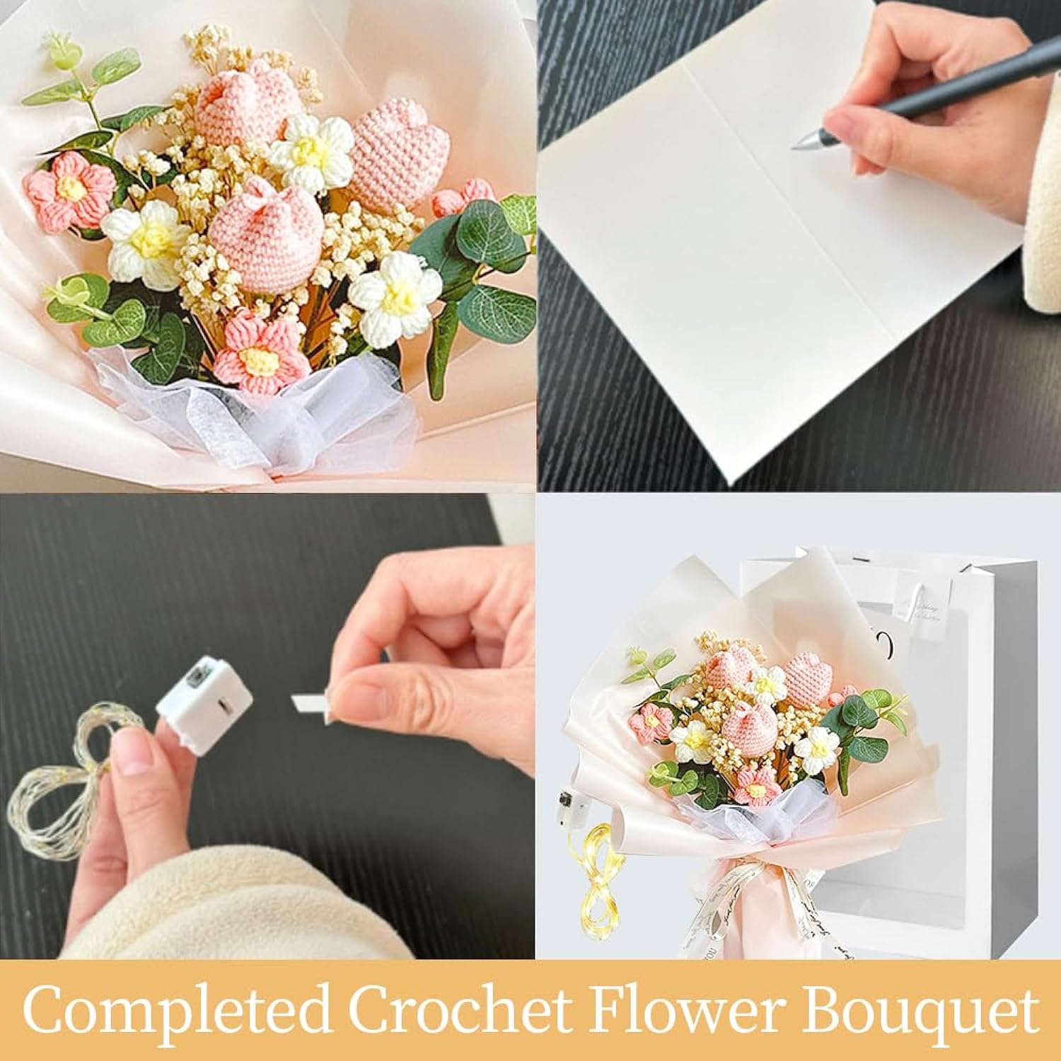 Crochet Tulips Flower Bouquet Artificial Flowers: Completed Crochet Flowers For Mother'S Day Birthday Thanksgiving Home Decor (Pink)