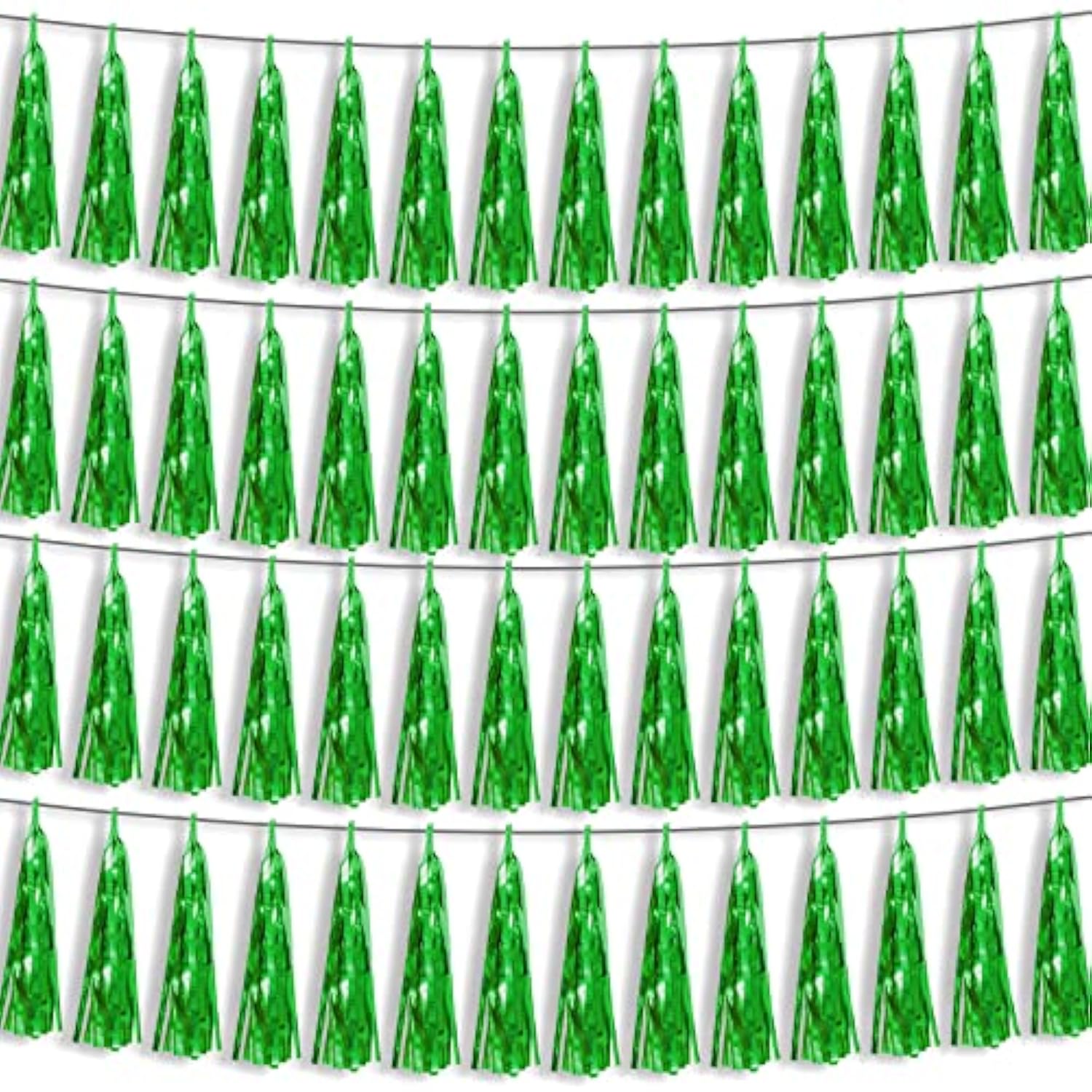 4P Green Foil Fringe Metallic Streamers Banner Tassel Garland For Parade Floats, Bachelorette, Wedding, Birthday, Halloween, Christmas, Bridal/Baby Shower Party Decorations