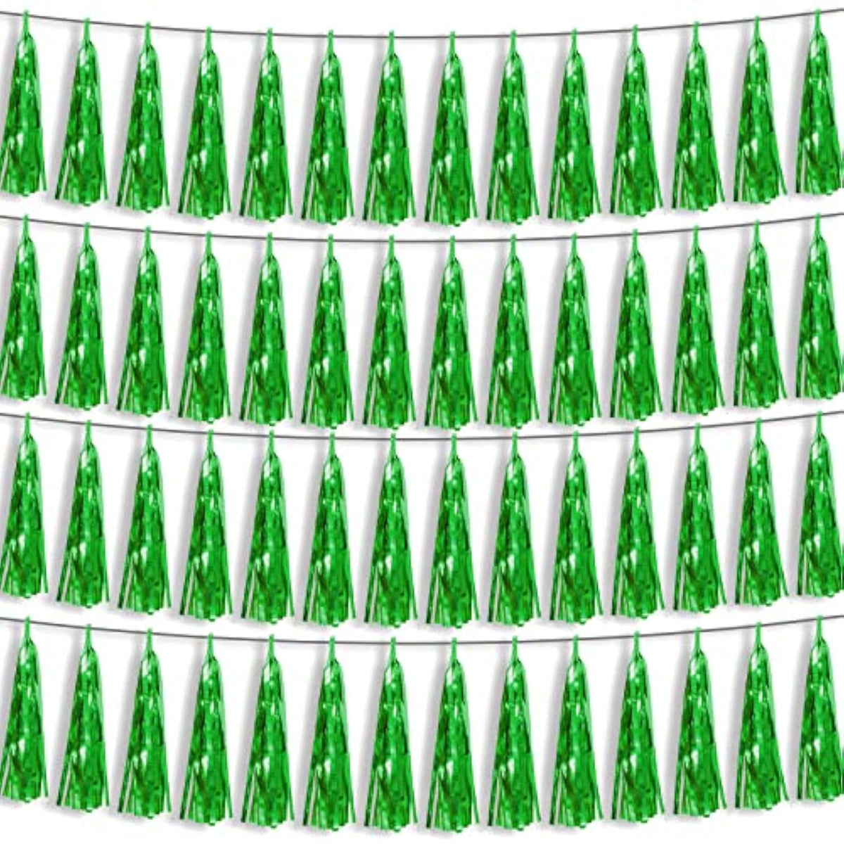 4P Green Foil Fringe Metallic Streamers Banner Tassel Garland For Parade Floats, Bachelorette, Wedding, Birthday, Halloween, Christmas, Bridal/Baby Shower Party Decorations