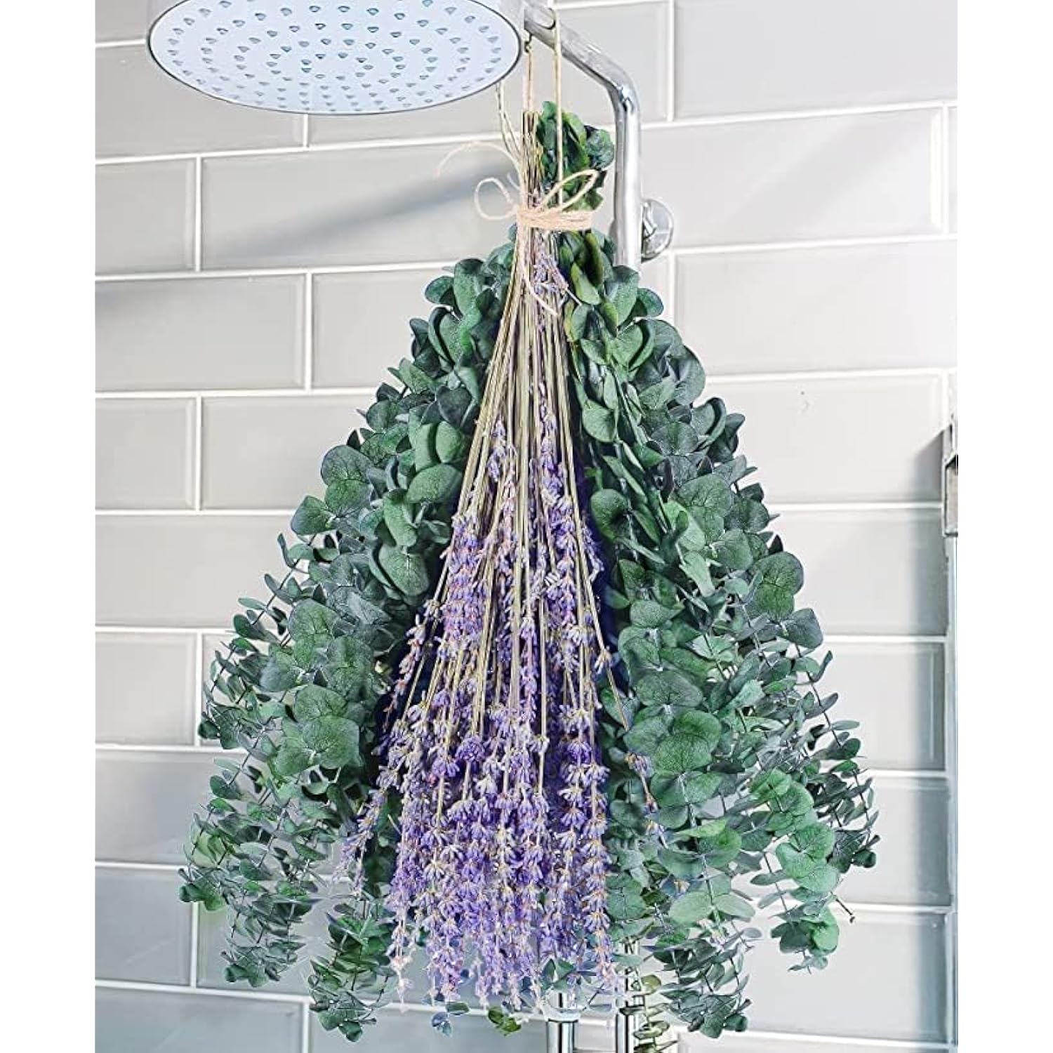 115 Pcs Eucalyptus Stems & Lavenders Flowers Bundles For Shower, 17'' Upgrade Hanging Shower Plant, Natural Real Eucalyptus Leaves Lavenders Stems With Chrysanthemums, Fragrant Bathroom Decor