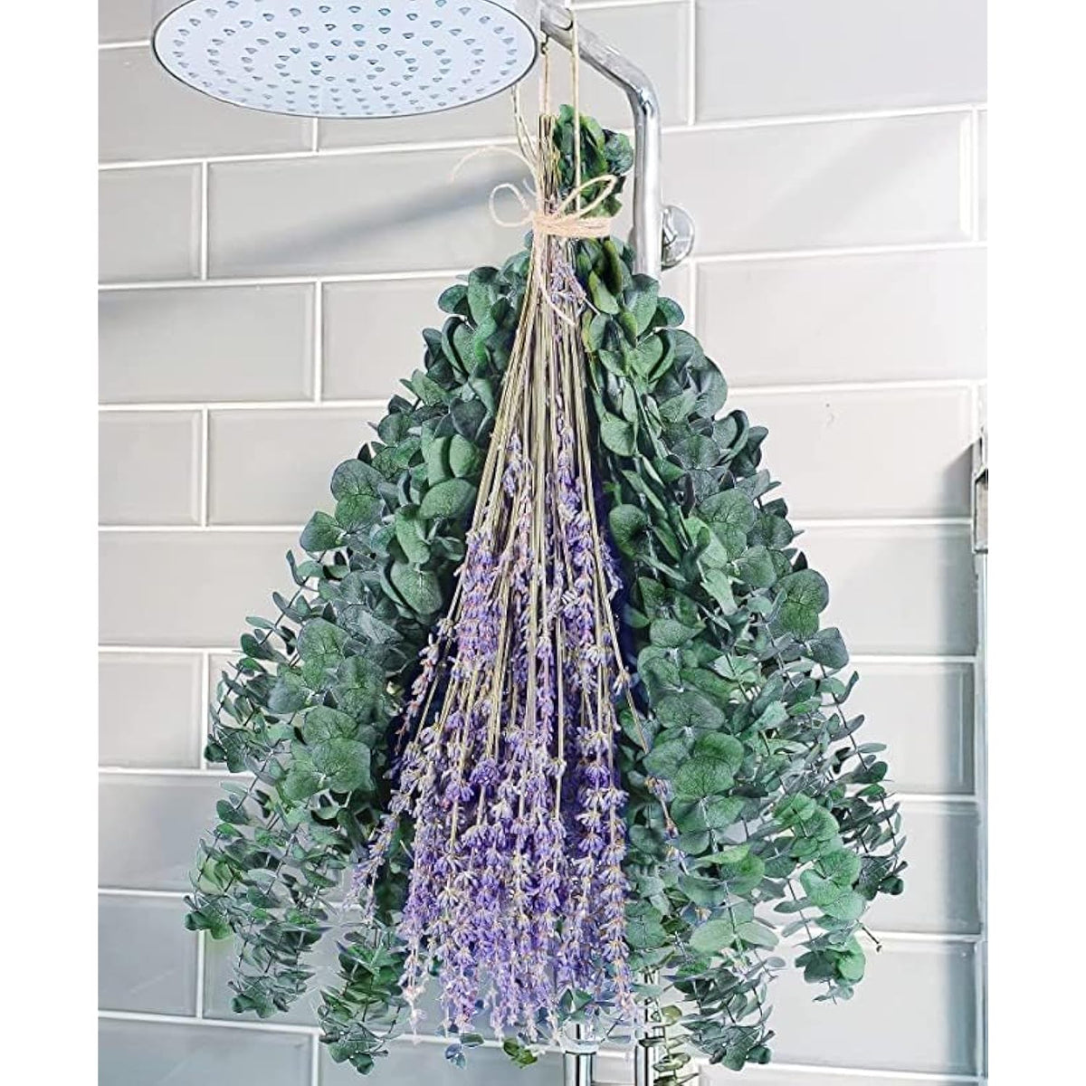 115 Pcs Eucalyptus Stems & Lavenders Flowers Bundles For Shower, 17'' Upgrade Hanging Shower Plant, Natural Real Eucalyptus Leaves Lavenders Stems With Chrysanthemums, Fragrant Bathroom Decor
