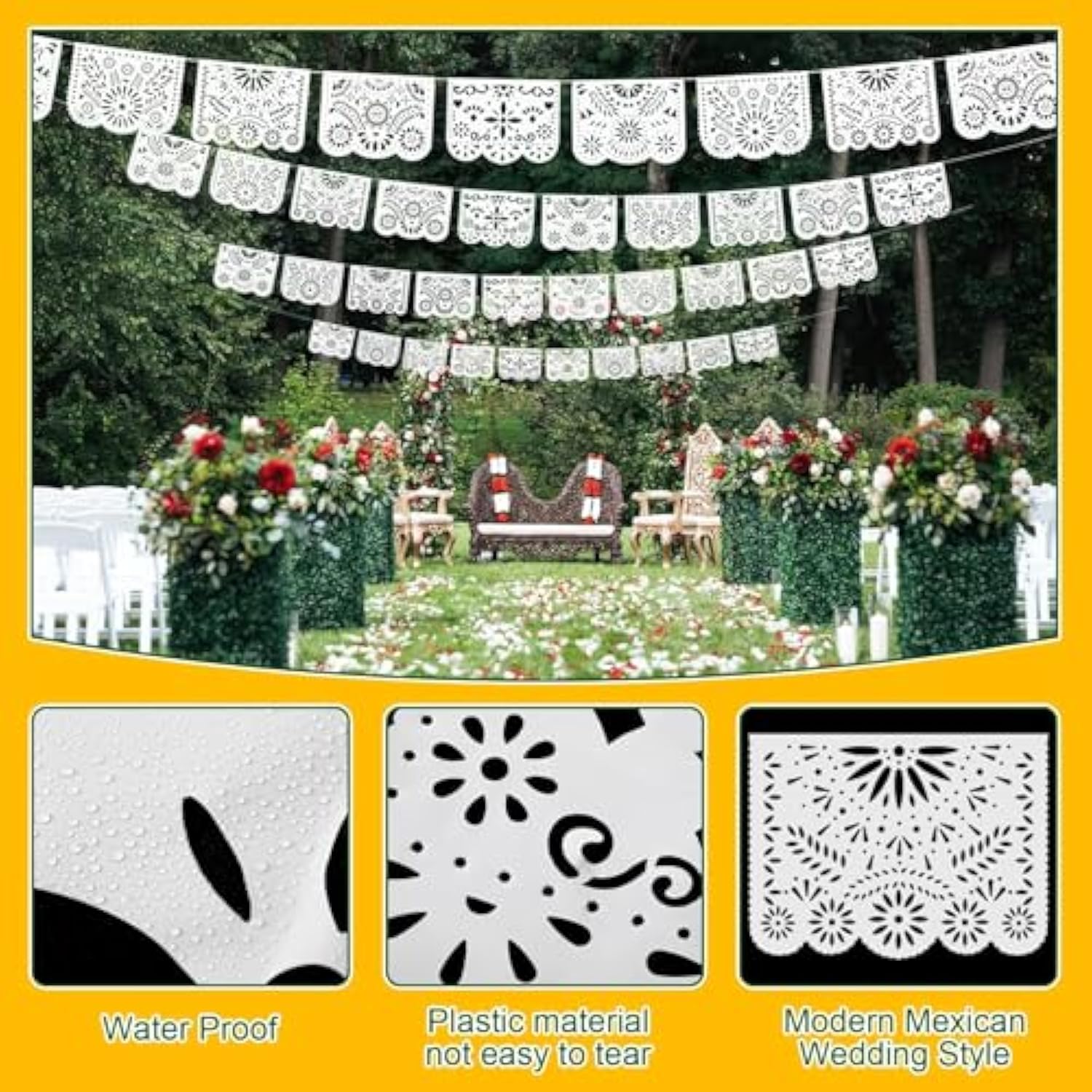 White Papel Picado Banner, 20 Ft Cinco De Mayo Decoration Plastic White Mexican Banners For Parties And Weddings - 5 De Mayo Mexican Themed Birthday Party Decorations Supplies (5 Designs)