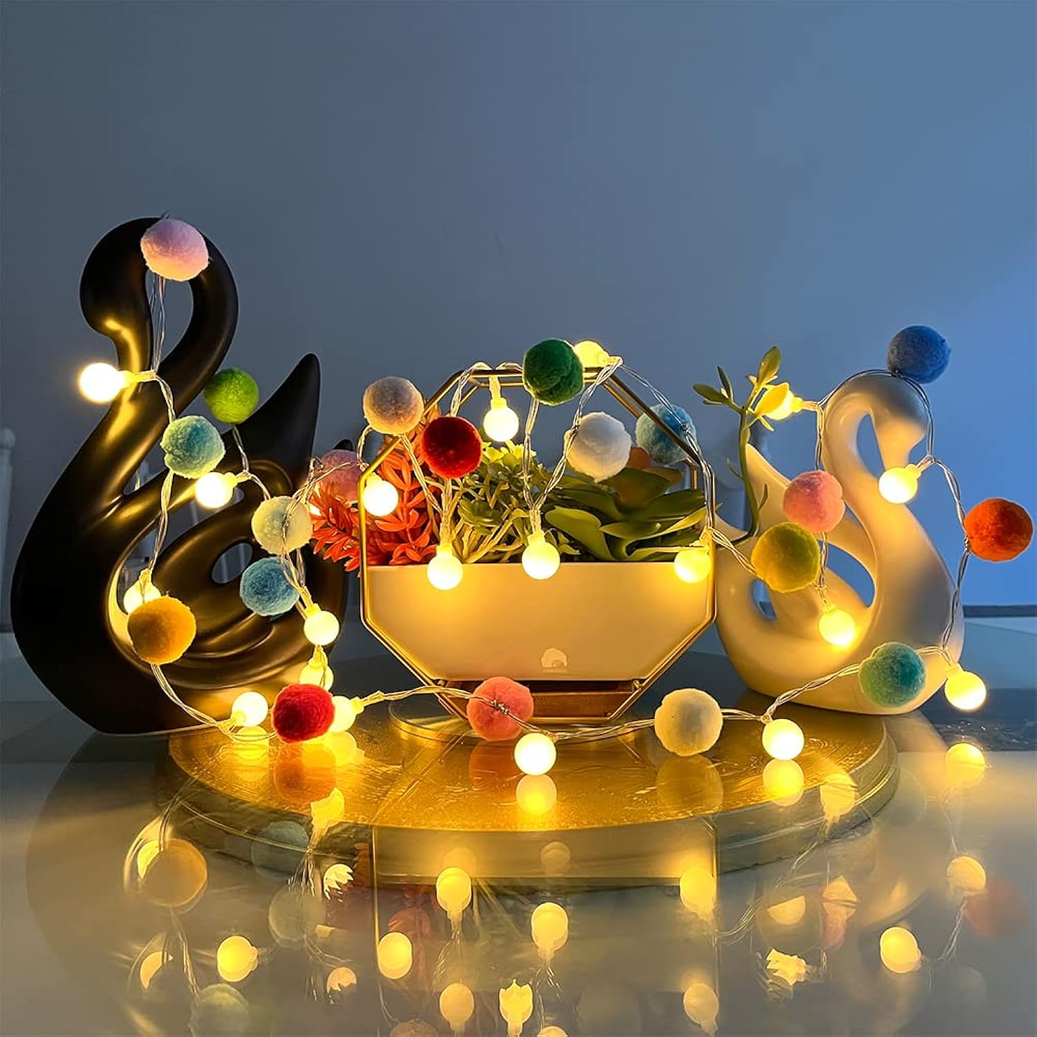 Indoor Pom Poms Fairy Lights - 6.56 Feet, 20 Led, Battery Operated, Warm White Globe Lights For Home, Bedroom, Kids Play