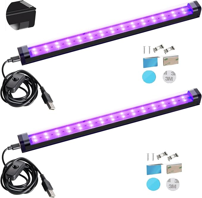 2 Pack 10W LED Black Light Bar 1FT Magnetic UV Strip Lights for Glow Parties